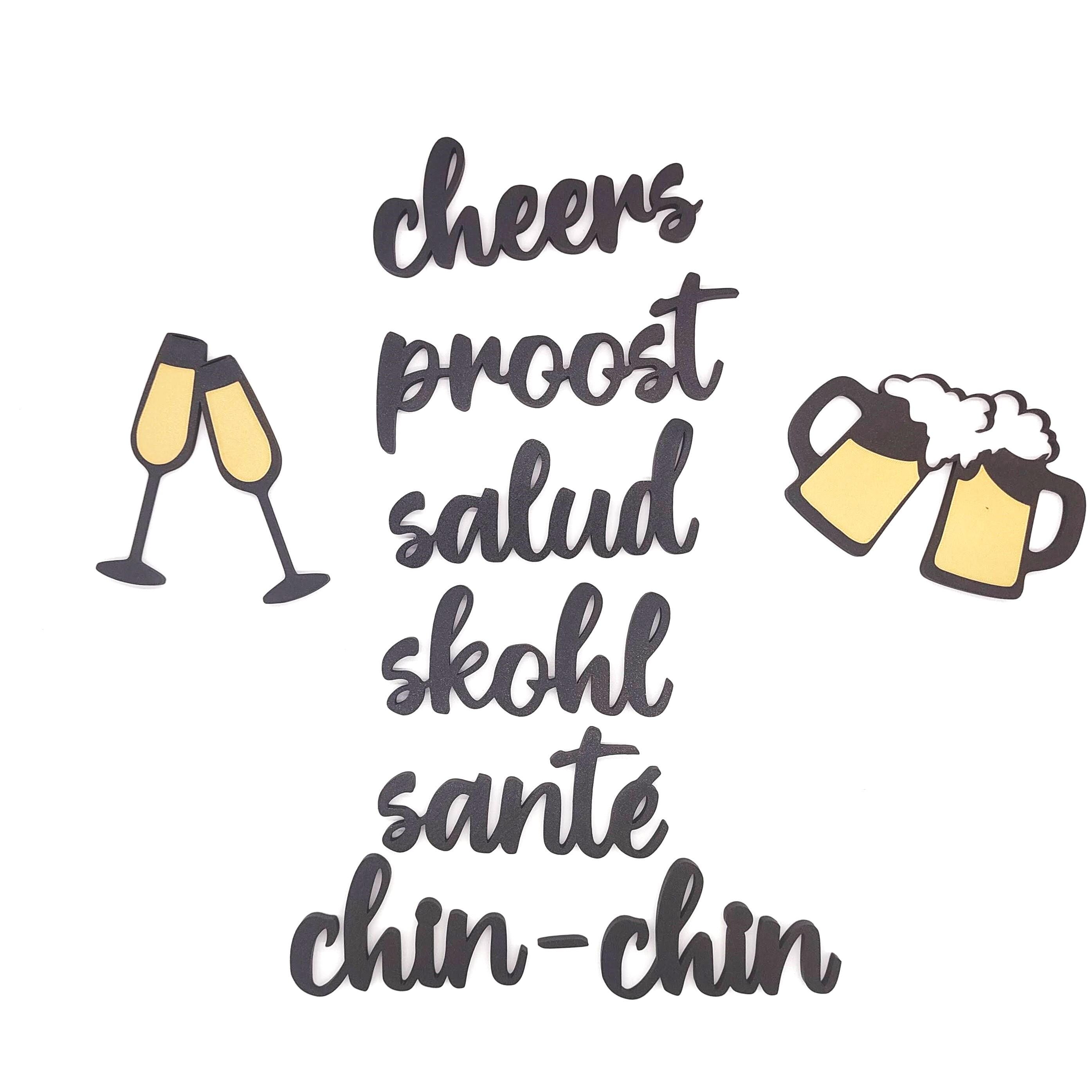 Bring Global Cheers to Your Space: Elegant Multilingual Wall Sign Featuring Toasts from Around the World,